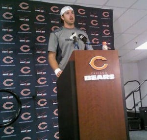 Quarterback Jordan Palmer addresses the media after the Bears 18-16 preseason loss.