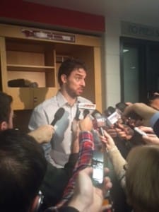 Pau Gasol talks to the media after the loss 